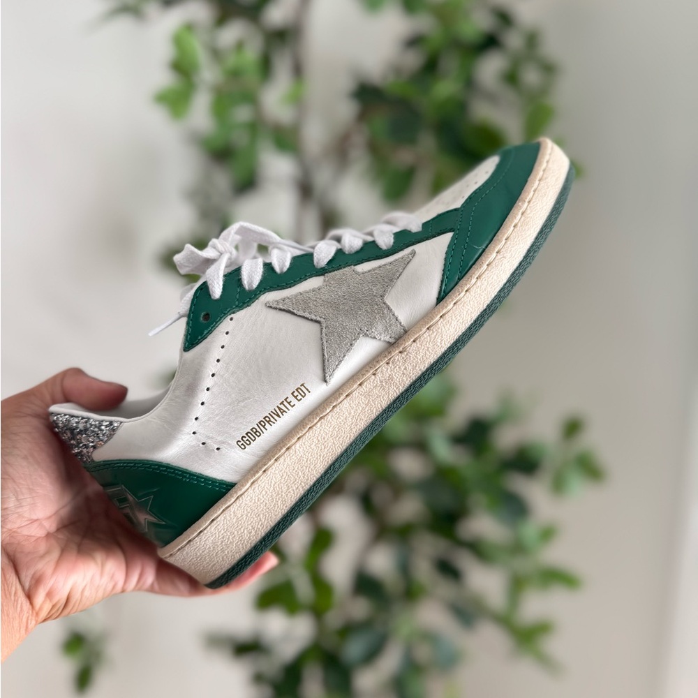 Green and White Ballstar Shopbop Exclusive Golden Goose Sneakers